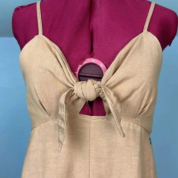 NWT Roxy linen blend spaghetti straps front knot empire waist maxi dress slit - Picture 4 of 12